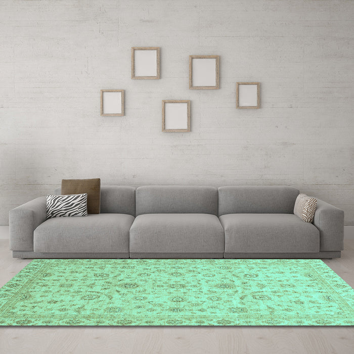 Machine Washable Abstract Turquoise Modern Area Rugs in a Living Room,, wshabs3820turq