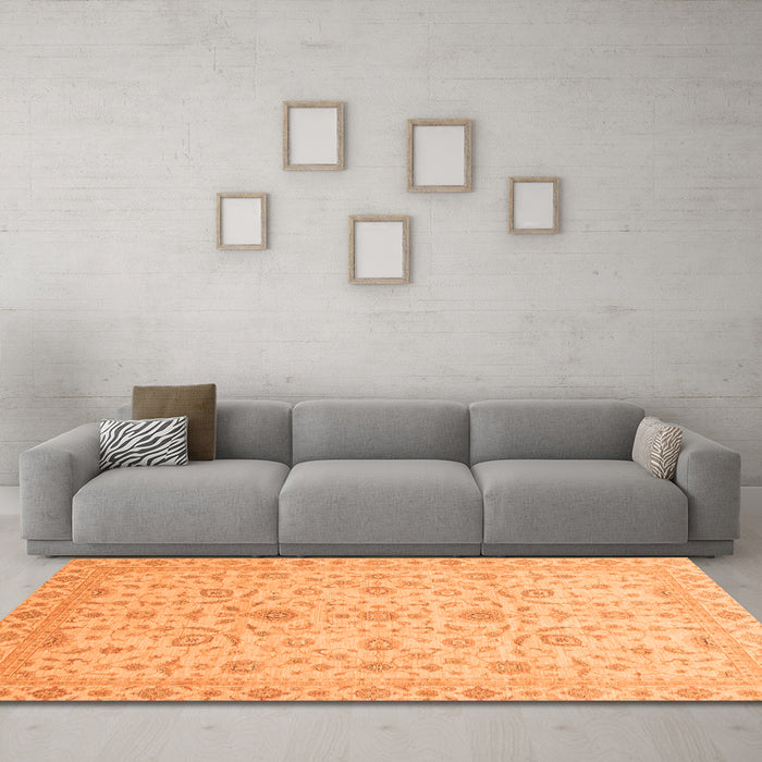 Machine Washable Abstract Orange Modern Area Rugs in a Living Room, wshabs3820org