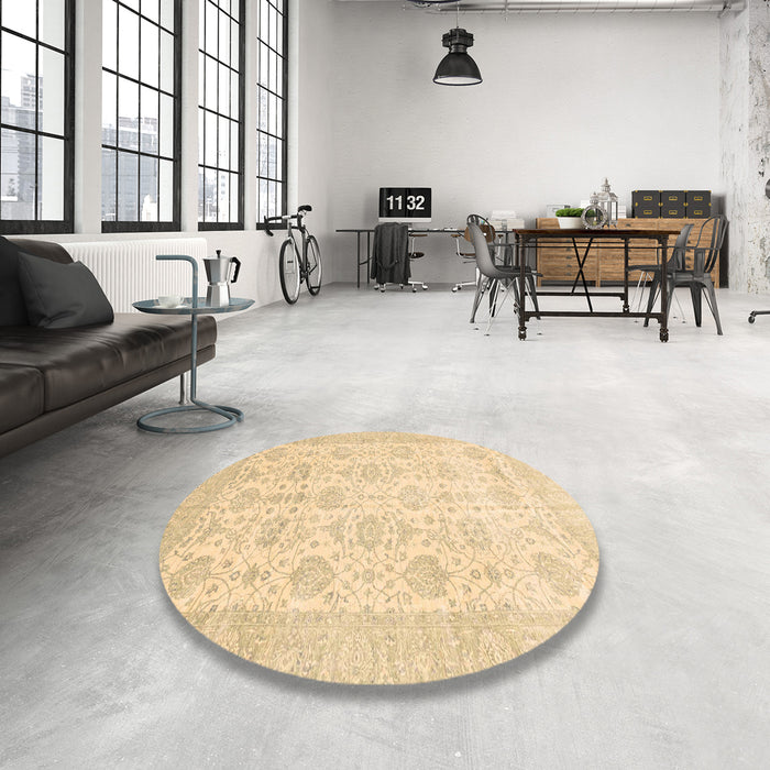 Round Abstract Brown Gold Modern Rug in a Office, abs3821