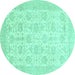 Round Abstract Turquoise Modern Rug, abs3821turq