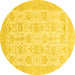 Round Machine Washable Abstract Yellow Modern Rug, wshabs3821yw