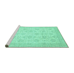 Sideview of Machine Washable Abstract Turquoise Modern Area Rugs, wshabs3821turq
