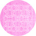 Round Machine Washable Abstract Pink Modern Rug, wshabs3821pnk