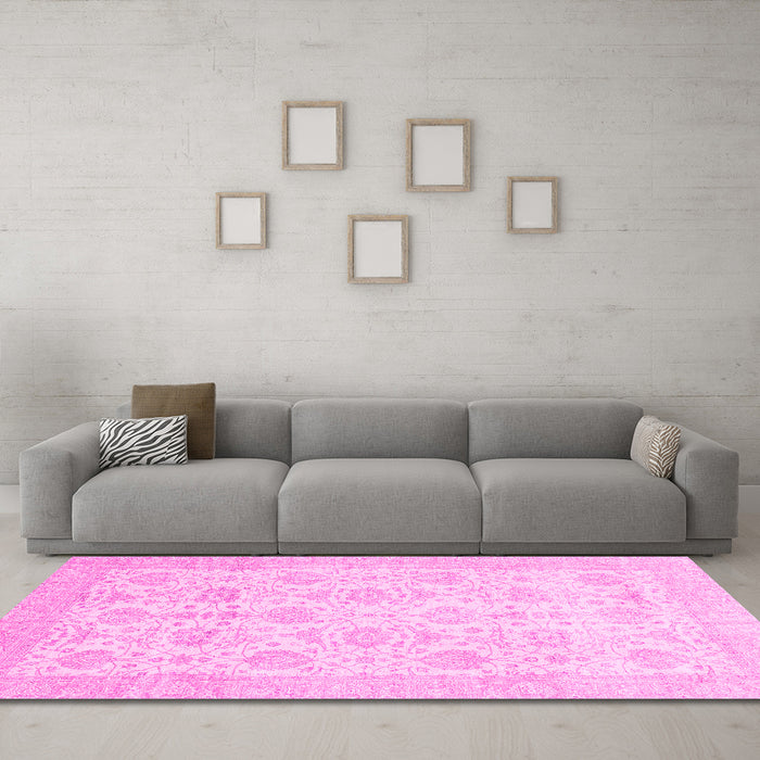 Machine Washable Abstract Pink Modern Rug in a Living Room, wshabs3821pnk