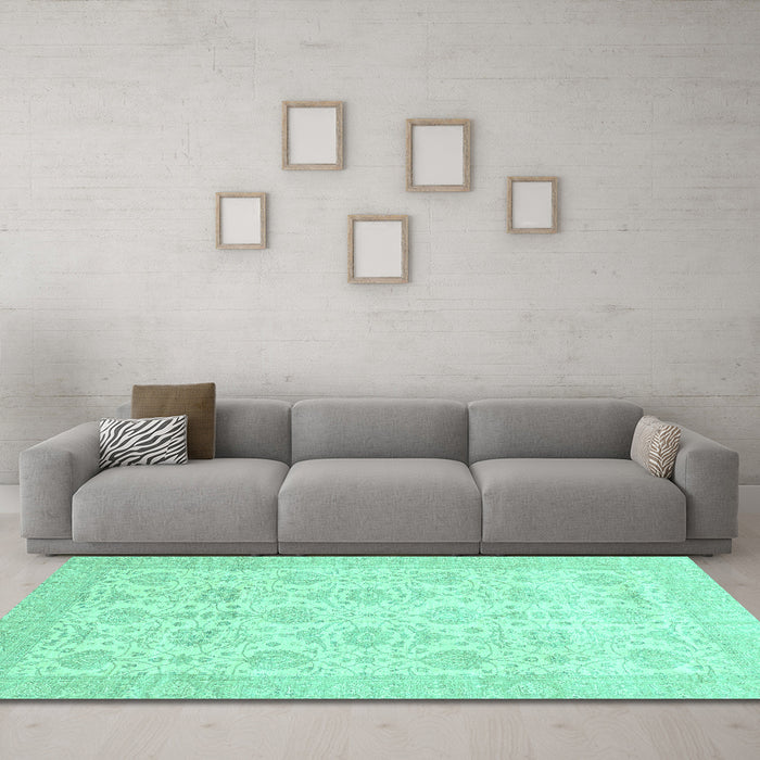 Machine Washable Abstract Turquoise Modern Area Rugs in a Living Room,, wshabs3821turq