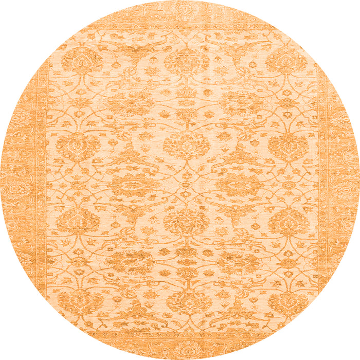 Round Machine Washable Abstract Orange Modern Area Rugs, wshabs3821org