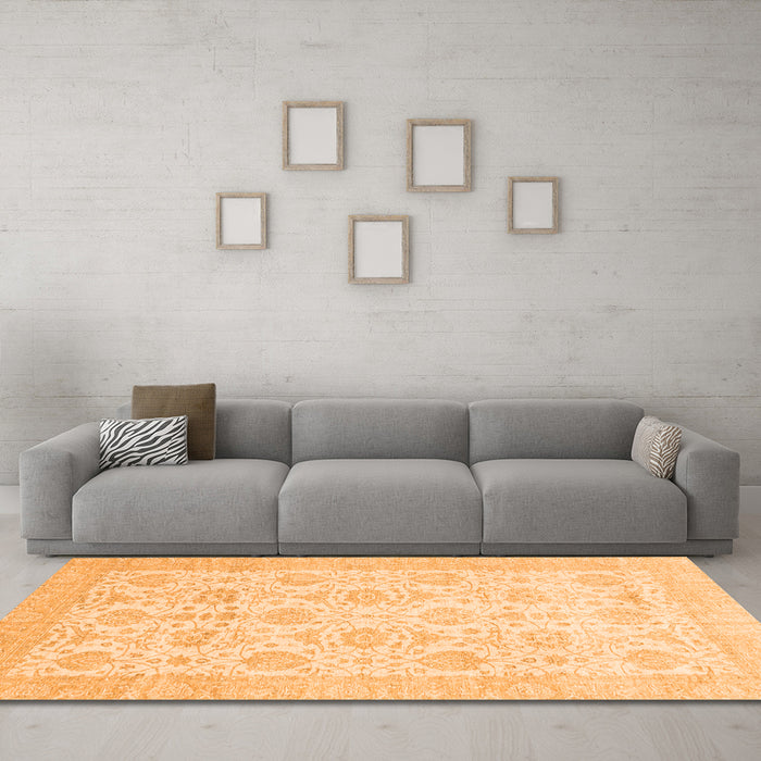 Machine Washable Abstract Orange Modern Area Rugs in a Living Room, wshabs3821org