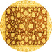 Round Machine Washable Oriental Yellow Traditional Rug, wshabs3822yw