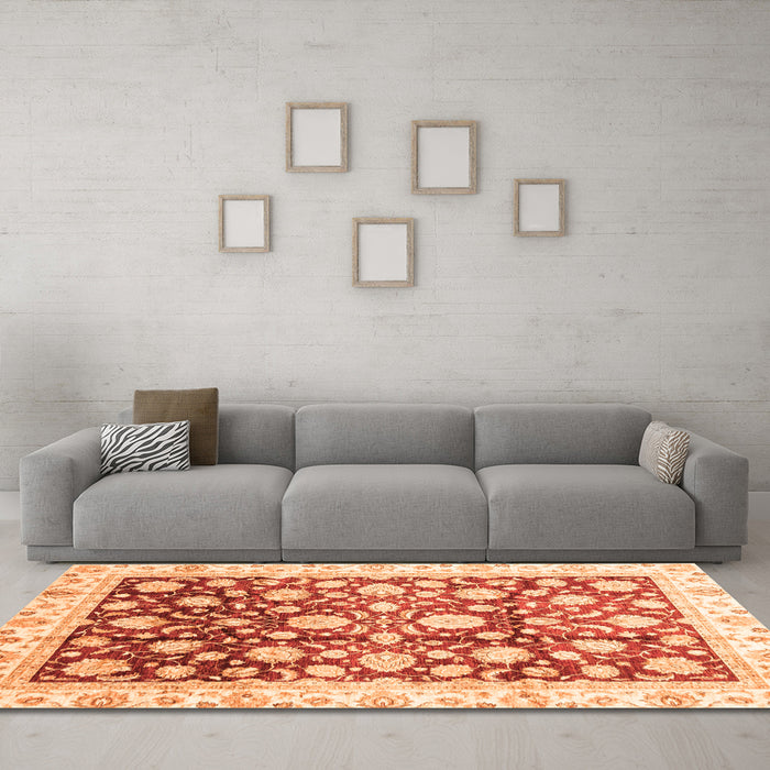 Machine Washable Oriental Orange Traditional Area Rugs in a Living Room, wshabs3822org