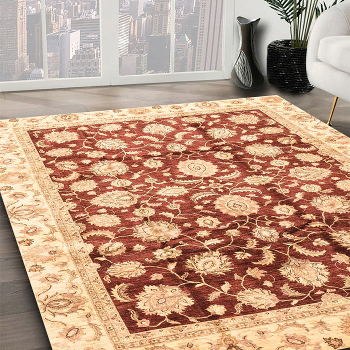 Abstract Brown Gold Oriental Rug in Family Room, abs3822