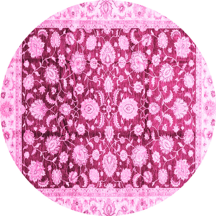 Round Machine Washable Oriental Pink Traditional Rug, wshabs3822pnk