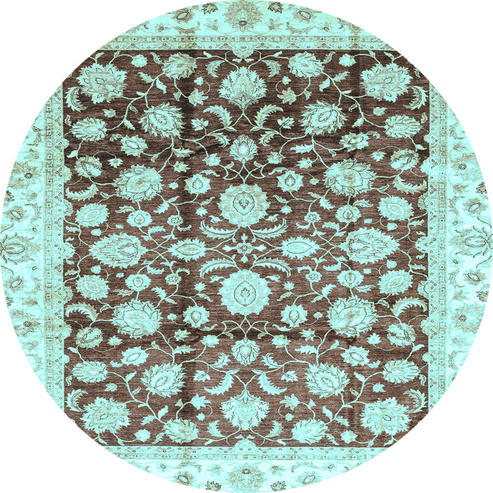 Round Machine Washable Oriental Light Blue Traditional Rug, wshabs3822lblu