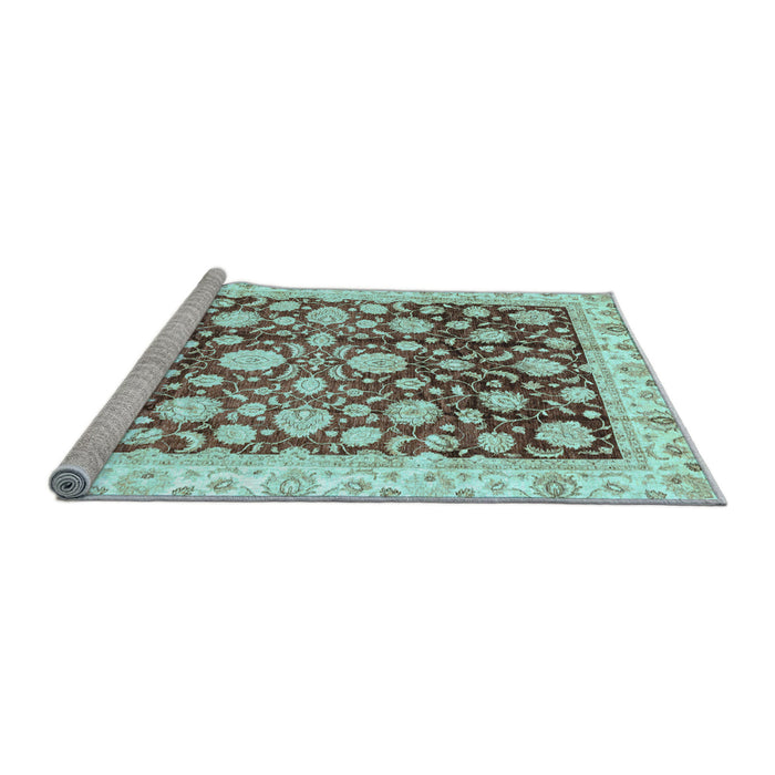 Sideview of Machine Washable Oriental Light Blue Traditional Rug, wshabs3822lblu