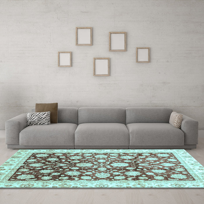 Machine Washable Oriental Light Blue Traditional Rug in a Living Room, wshabs3822lblu