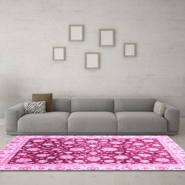 Machine Washable Oriental Pink Traditional Rug in a Living Room, wshabs3822pnk