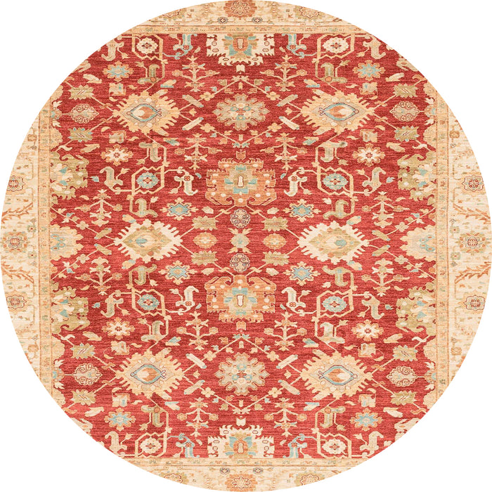 Round Abstract Orange Red Oriental Rug, abs3823
