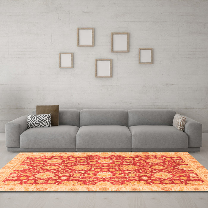 Machine Washable Oriental Orange Traditional Area Rugs in a Living Room, wshabs3823org