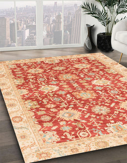Abstract Orange Red Oriental Rug in Family Room, abs3823