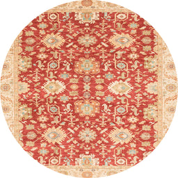 Round Machine Washable Abstract Orange Red Rug, wshabs3823