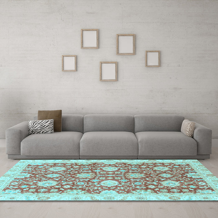 Machine Washable Oriental Light Blue Traditional Rug in a Living Room, wshabs3823lblu