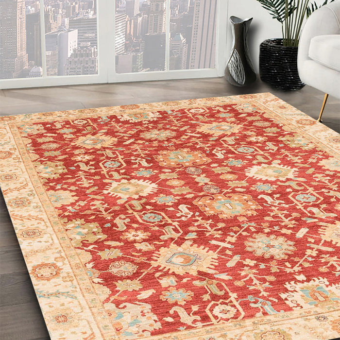 Abstract Orange Red Oriental Rug in Family Room, abs3823