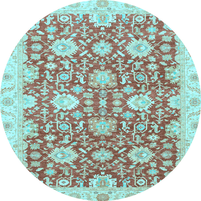Round Machine Washable Oriental Light Blue Traditional Rug, wshabs3823lblu