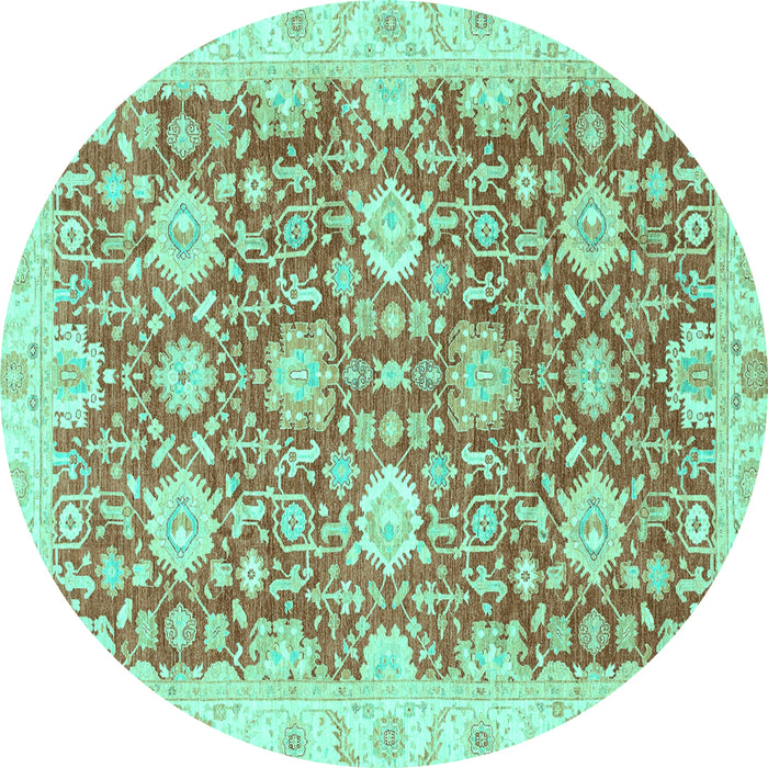 Round Machine Washable Oriental Turquoise Traditional Area Rugs, wshabs3823turq
