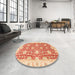 Round Abstract Orange Red Oriental Rug in a Office, abs3823