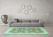 Machine Washable Oriental Turquoise Traditional Area Rugs in a Living Room,, wshabs3823turq