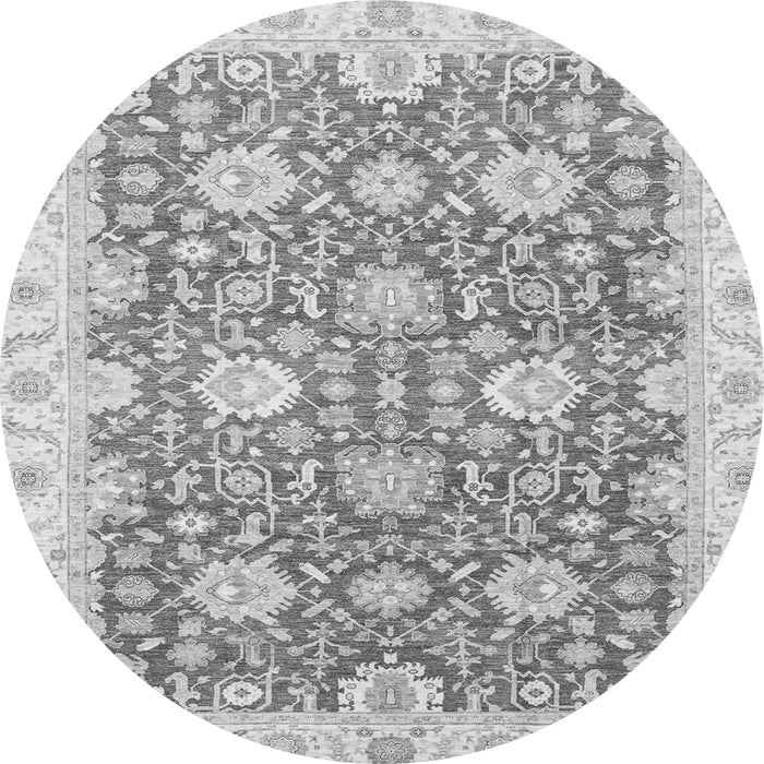 Round Machine Washable Oriental Gray Traditional Rug, wshabs3823gry
