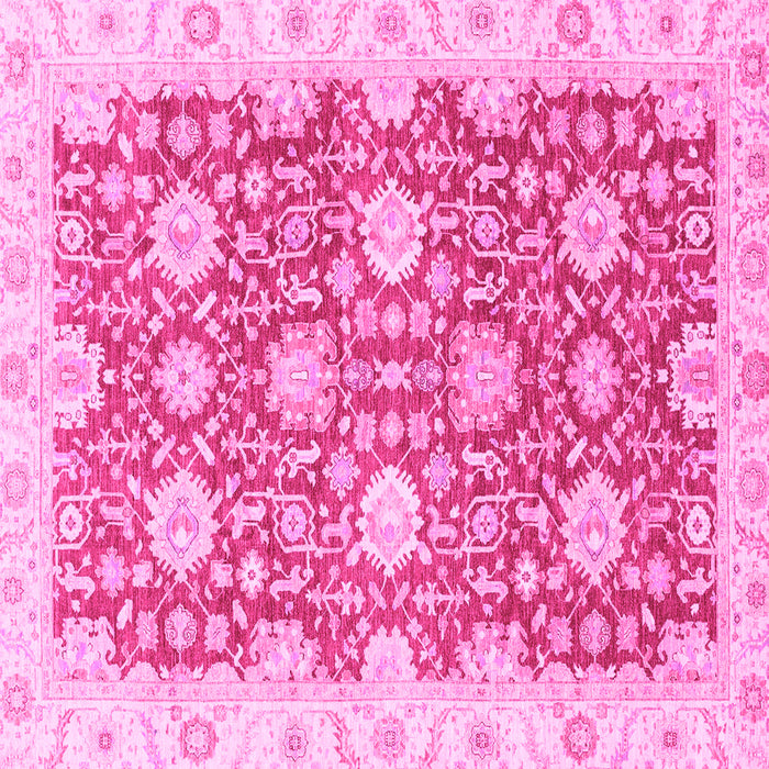 Square Machine Washable Oriental Pink Traditional Rug, wshabs3823pnk