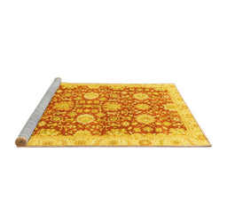 Sideview of Machine Washable Oriental Yellow Traditional Rug, wshabs3823yw