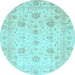 Round Machine Washable Oriental Light Blue Traditional Rug, wshabs3824lblu