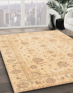 Abstract Brown Gold Oriental Rug in Family Room, abs3824