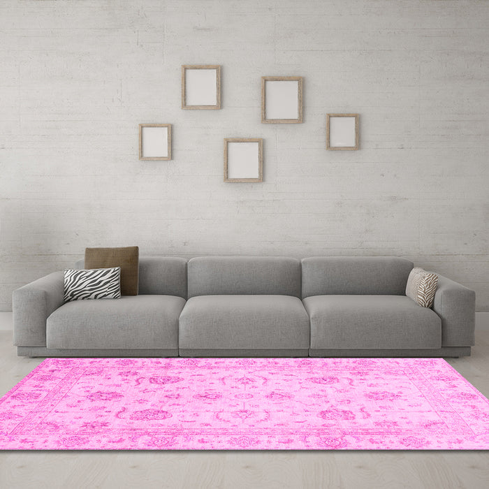 Machine Washable Oriental Pink Traditional Rug in a Living Room, wshabs3824pnk