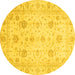 Round Machine Washable Oriental Yellow Traditional Rug, wshabs3824yw