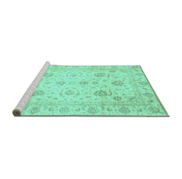 Sideview of Machine Washable Oriental Turquoise Traditional Area Rugs, wshabs3824turq