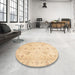 Round Abstract Brown Gold Oriental Rug in a Office, abs3824