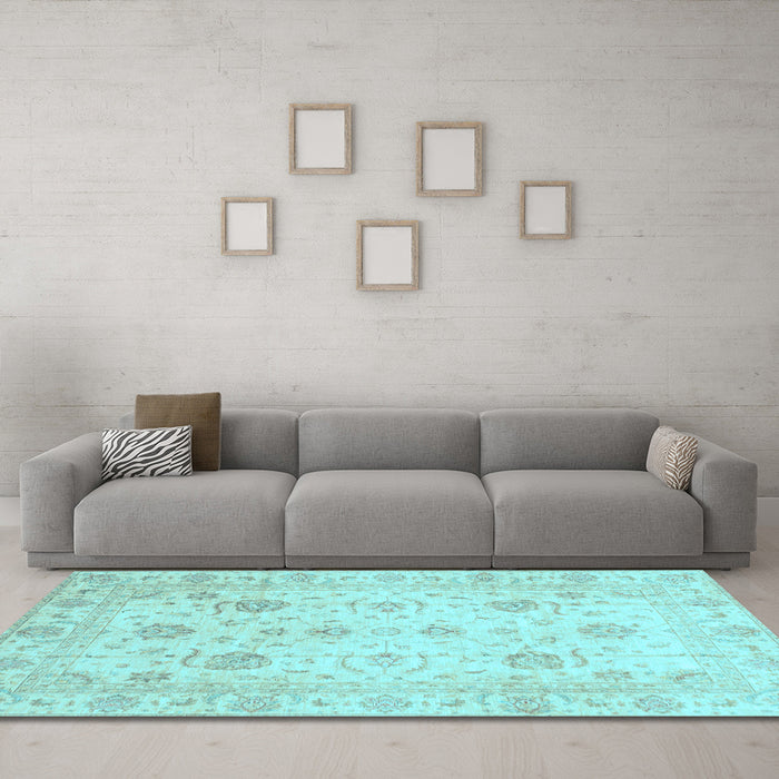 Machine Washable Oriental Light Blue Traditional Rug in a Living Room, wshabs3824lblu