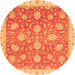 Round Machine Washable Oriental Orange Traditional Area Rugs, wshabs3825org