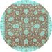 Round Oriental Light Blue Traditional Rug, abs3825lblu