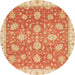 Round Abstract Orange Red Oriental Rug, abs3825