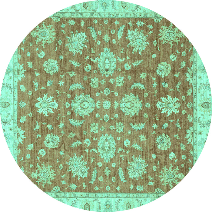 Round Machine Washable Oriental Turquoise Traditional Area Rugs, wshabs3825turq
