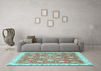 Machine Washable Oriental Light Blue Traditional Rug, wshabs3825lblu