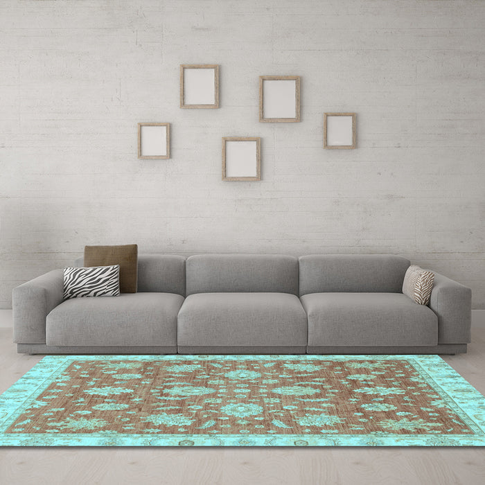 Machine Washable Oriental Light Blue Traditional Rug in a Living Room, wshabs3825lblu