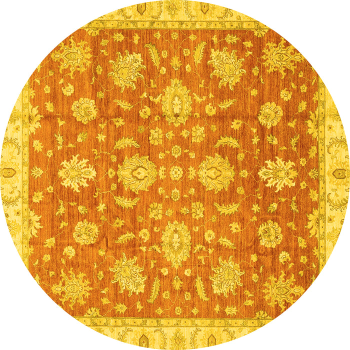 Round Machine Washable Oriental Yellow Traditional Rug, wshabs3825yw
