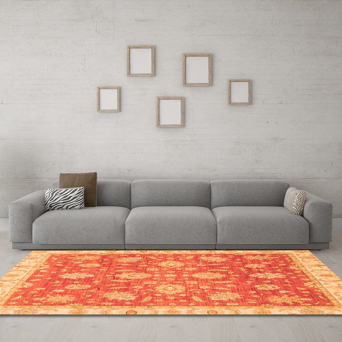 Machine Washable Oriental Orange Traditional Area Rugs in a Living Room, wshabs3825org