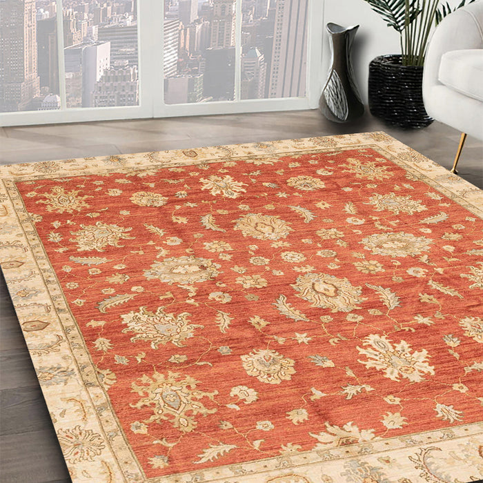 Abstract Orange Red Oriental Rug in Family Room, abs3825