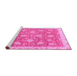 Sideview of Machine Washable Oriental Pink Traditional Rug, wshabs3825pnk