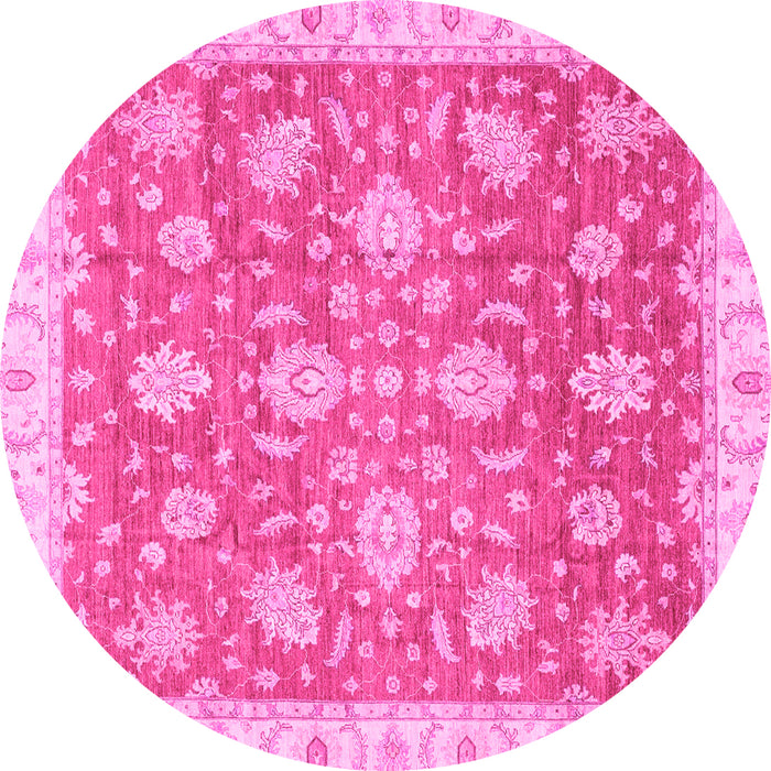 Round Machine Washable Oriental Pink Traditional Rug, wshabs3825pnk